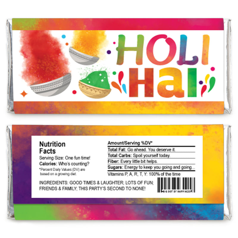 Holi Hai - Candy Bar Wrapper Festival of Colors Party Favors - Set of 24
