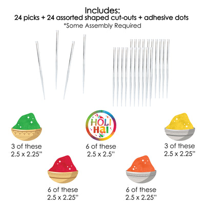 Holi Hai - Dessert Cupcake Toppers - Festival of Colors Party Clear Treat Picks - Set of 24