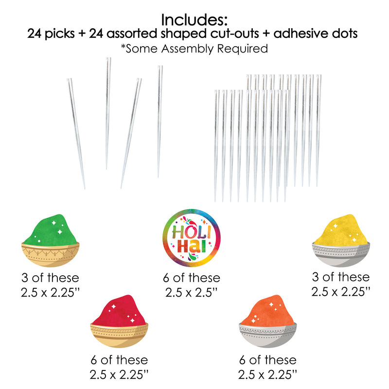 Holi Hai - Dessert Cupcake Toppers - Festival of Colors Party Clear Treat Picks - Set of 24