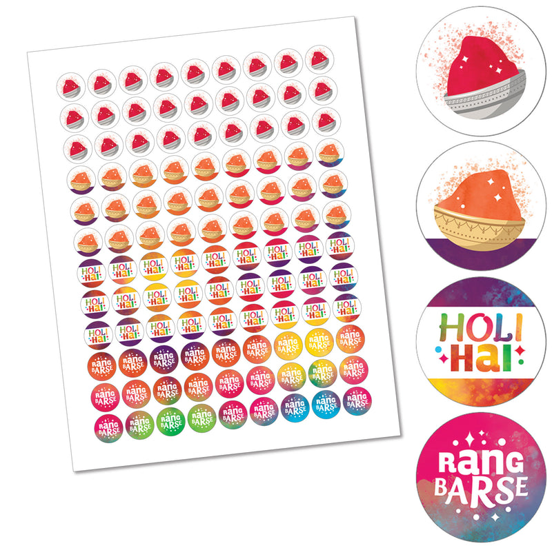 Holi Hai - Festival of Colors Party Round Candy Sticker Favors - Labels Fit Chocolate Candy (1 sheet of 108)