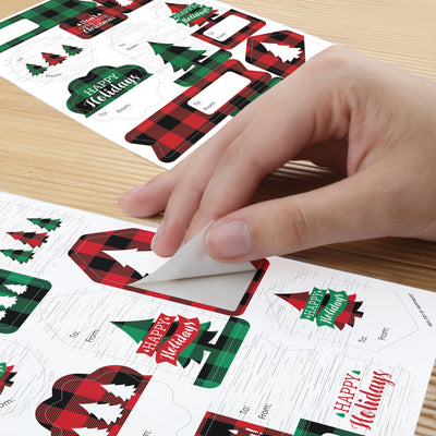 Holiday Plaid Trees - Assorted Buffalo Plaid Christmas Party Gift Tag Labels - To and From Stickers - 12 Sheets - 120 Stickers