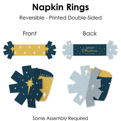 Holy Nativity - Manger Scene Religious Christmas Paper Napkin Holder - Napkin Rings - Set of 24