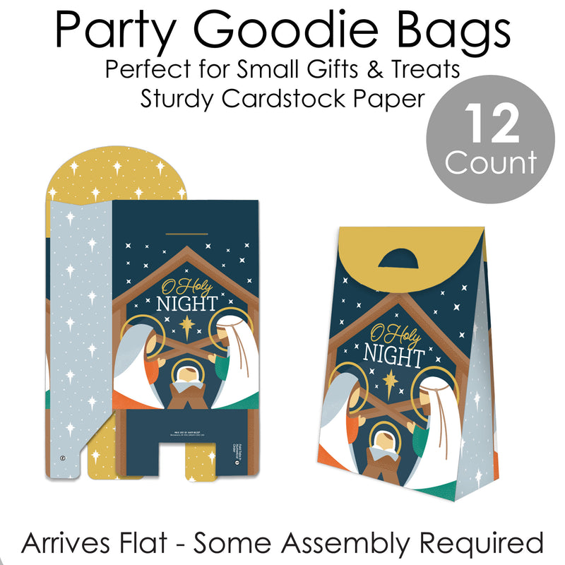 Holy Nativity - Manger Scene Religious Christmas Gift Favor Bags - Party Goodie Boxes - Set of 12