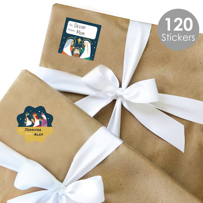 Holy Nativity - Assorted Manger Scene Religious Christmas Gift Tag Labels - To and From Stickers - 12 Sheets - 120 Stickers