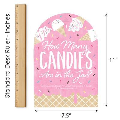 Scoop Up The Fun - Ice Cream - How Many Candies Sprinkles Party Game - 1 Stand and 40 Cards - Candy Guessing Game