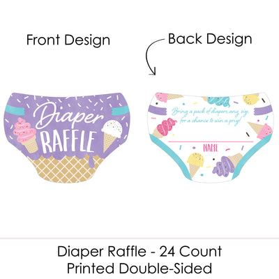 Scoop Up The Fun - Ice Cream - Diaper Shaped Raffle Ticket Inserts - Sprinkles Baby Shower Activities - Diaper Raffle Game - Set of 24
