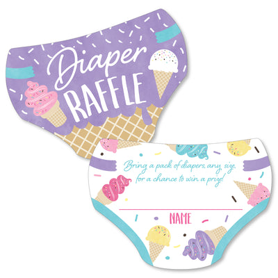 Scoop Up The Fun - Ice Cream - Diaper Shaped Raffle Ticket Inserts - Sprinkles Baby Shower Activities - Diaper Raffle Game - Set of 24