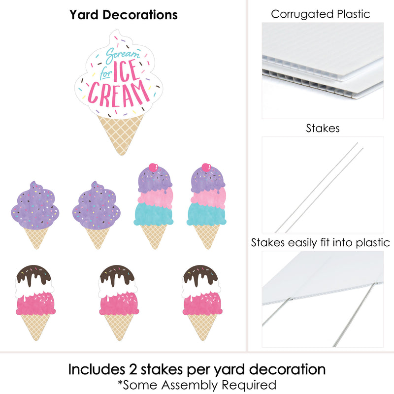 Scoop Up The Fun - Ice Cream - Yard Sign and Outdoor Lawn Decorations - Sprinkles Party Yard Signs - Set of 8