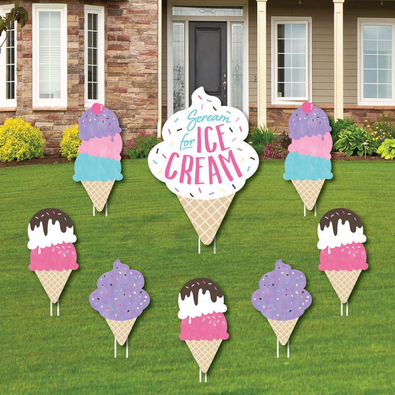 Scoop Up The Fun - Ice Cream - Yard Sign and Outdoor Lawn Decorations - Sprinkles Party Yard Signs - Set of 8
