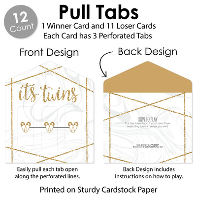 It's Twins - Gold Twins Baby Shower Game Pickle Cards - Pull Tabs 3-in-a-Row - Set of 12