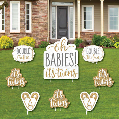 It's Twins - Yard Sign and Outdoor Lawn Decorations - Gold Twins Baby Shower Yard Signs - Set of 8