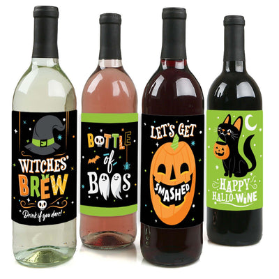 Jack-O'-Lantern Halloween - Halloween Party Decorations for Women and Men - Wine Bottle Label Stickers - Set of 4
