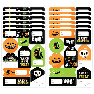 Jack-O'-Lantern Halloween - Assorted Kids Halloween Party Gift Tag Labels - To and From Stickers - 12 Sheets - 120 Stickers