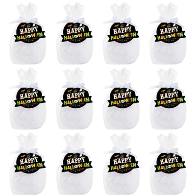 Jack-O'-Lantern Halloween - Kids Halloween Party Clear Goodie Favor Bags - Treat Bags With Tags - Set of 12