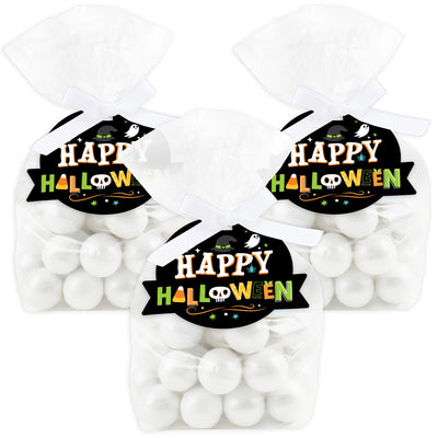 Jack-O'-Lantern Halloween - Kids Halloween Party Clear Goodie Favor Bags - Treat Bags With Tags - Set of 12
