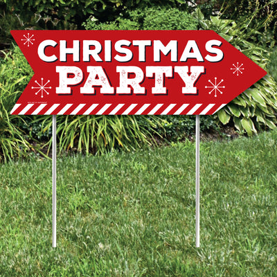 Christmas Party - Holiday Party Sign Arrow - Double Sided Directional Yard Signs - Set of 2