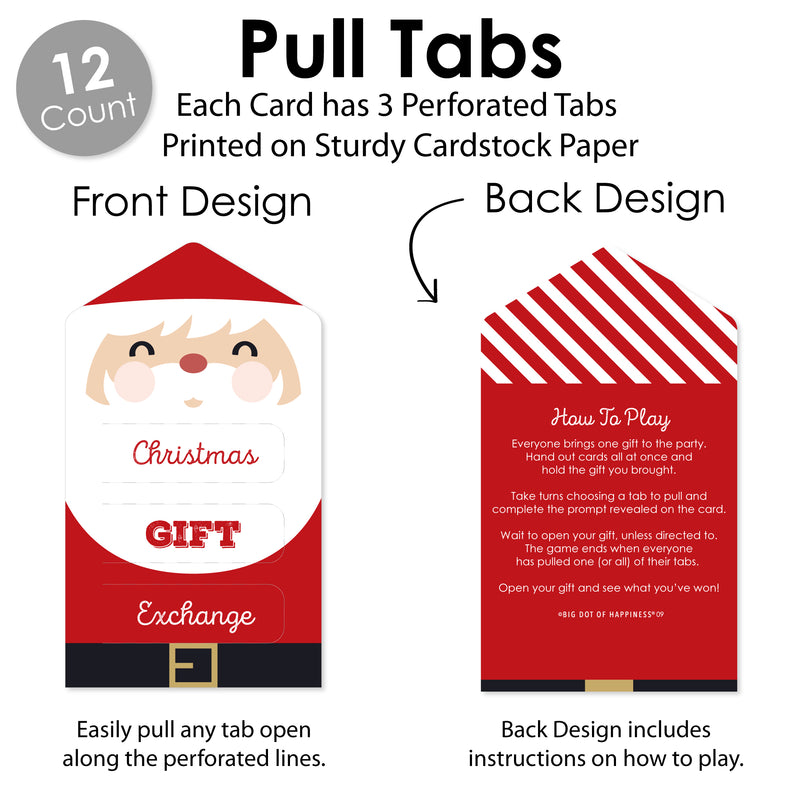 Jolly Santa Claus - Christmas Party Game Pickle Cards - White Elephant Gift Exchange Pull Tabs - Set of 12