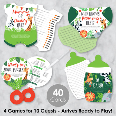 Jungle Party Animals - 4 Safari Zoo Animal Baby Shower Games - 10 Cards Each - Gamerific Bundle