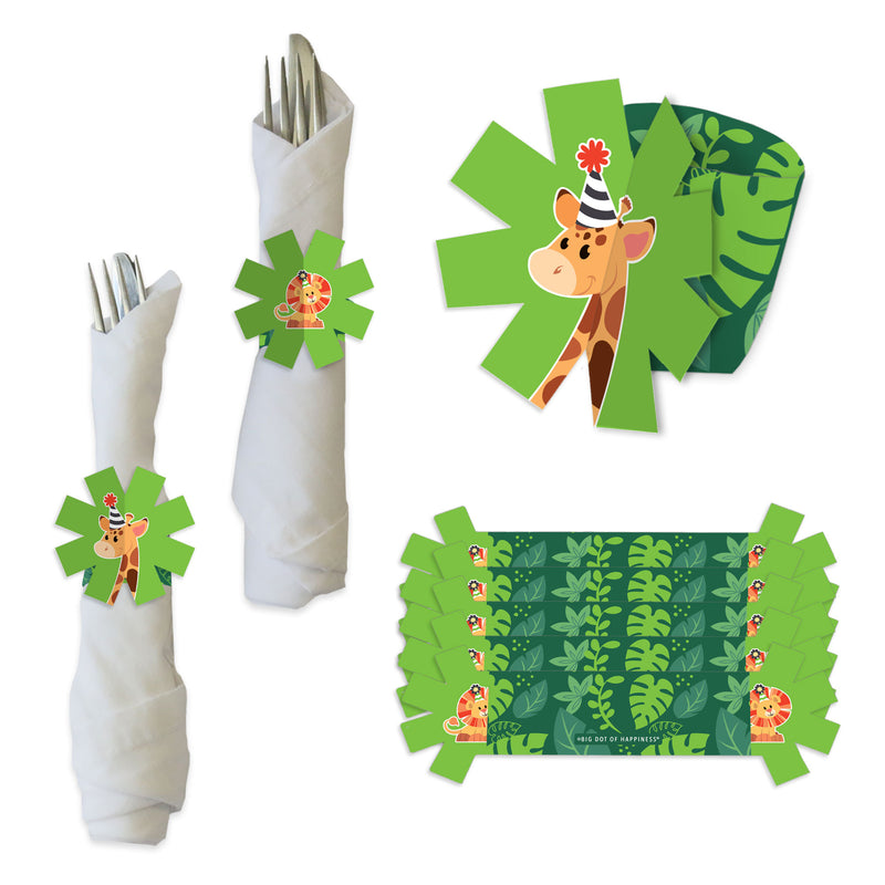 Jungle Party Animals - Safari Zoo Animal Birthday Party or Baby Shower Paper Napkin Holder - Napkin Rings - Set of 24