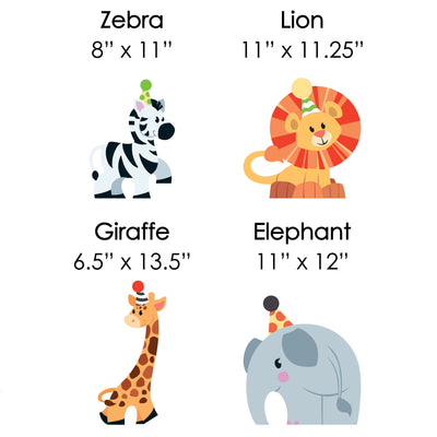 Jungle Party Animals - Elephant, Giraffe, Lion and Zebra Lawn Decorations - Outdoor Safari Zoo Animal Birthday Party or Baby Shower Yard Decorations - 10 Piece