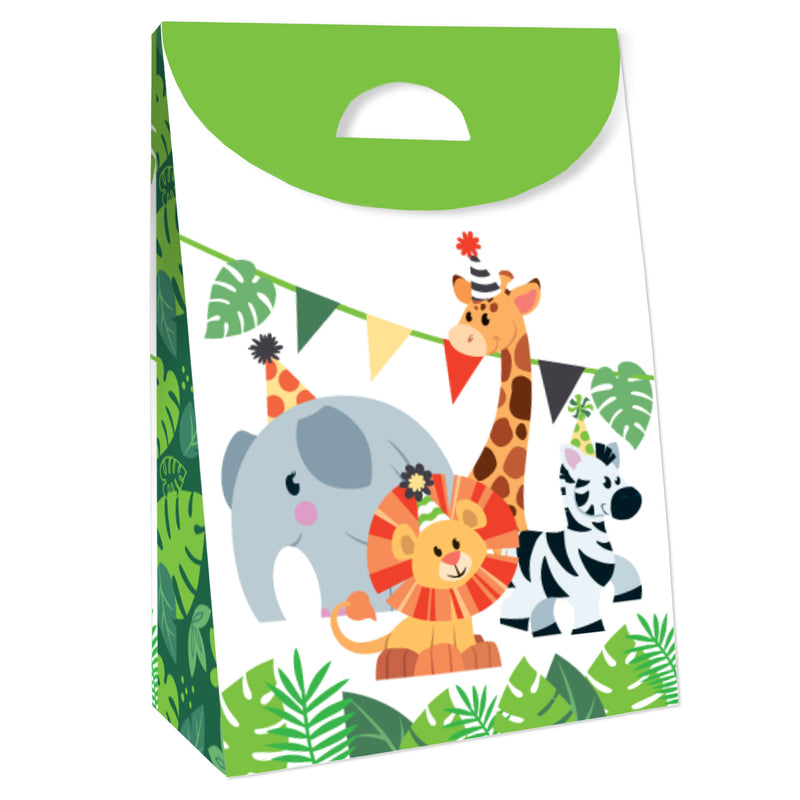 Jungle Party Animals - Safari Zoo Animal Birthday or Baby Shower Gift Favor Bags - Party Goodie Boxes - Set of 12