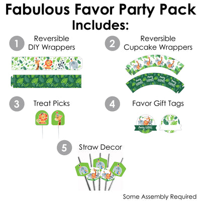 Jungle Party Animals - Safari Zoo Animal Birthday Party or Baby Shower Favors and Cupcake Kit - Fabulous Favor Party Pack - 100 Pieces