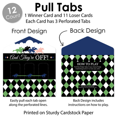 Kentucky Horse Derby - Horse Race Party Game Pickle Cards - Pull Tabs 3-in-a-Row - Set of 12