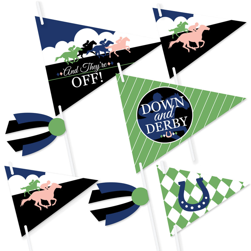 Kentucky Horse Derby - Triangle Horse Race Party Photo Props - Pennant Flag Centerpieces - Set of 20