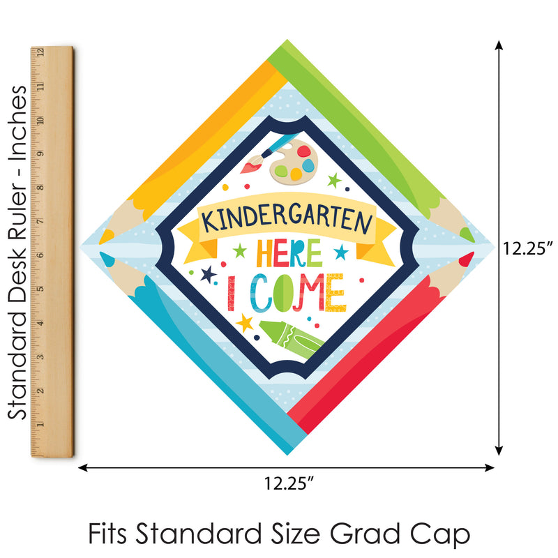 Kindergarten Here I Come - Kids Preschool Graduation Cap Decorations Kit - Grad Cap Cover