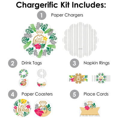 Last Luau - Tropical Bachelorette Party and Bridal Shower Paper Charger and Table Decorations - Chargerific Kit - Place Setting for 8