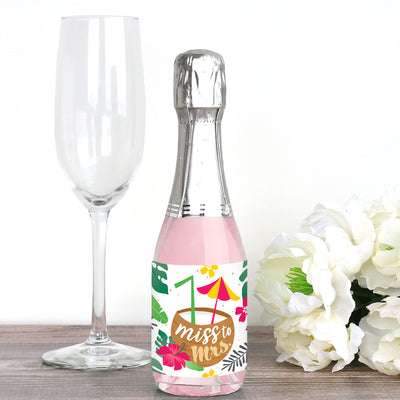 Last Luau - Mini Wine and Champagne Bottle Label Stickers - Tropical Bachelorette Party and Bridal Shower Favor Gift for Women and Men - Set of 16