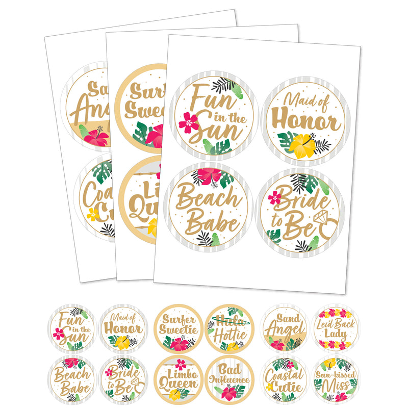 Last Luau - Tropical Bachelorette Party and Bridal Shower Funny Name Tags - Party Badges Sticker Set of 12