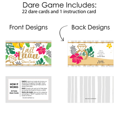 Last Luau - Tropical Bachelorette Party and Bridal Shower Game Scratch Off Dare Cards - 22 Count