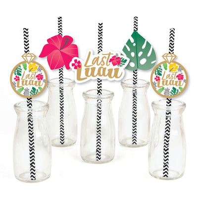 Last Luau - Paper Straw Decor - Tropical Bachelorette Party and Bridal Shower Striped Decorative Straws - Set of 24