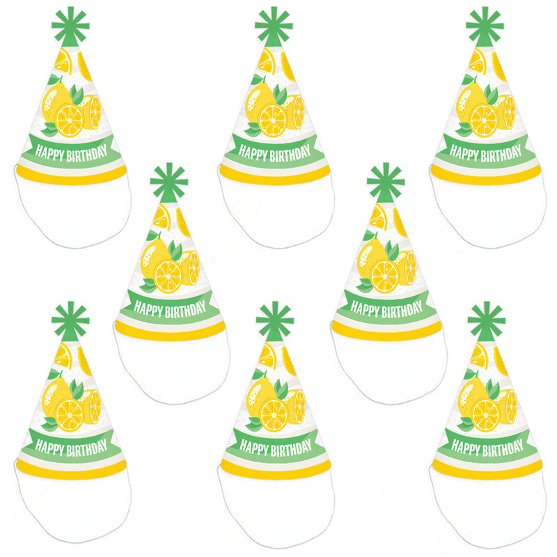 So Fresh - Lemon - Cone Happy Birthday Party Hats for Kids and Adults - Set of 8 (Standard Size)