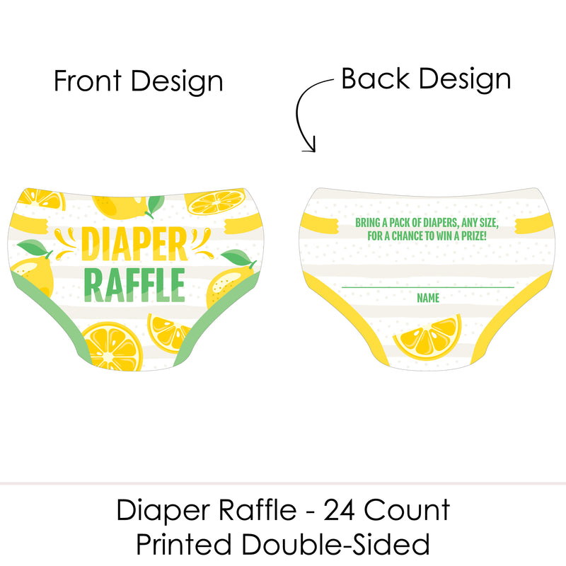 So Fresh - Lemon - Diaper Shaped Raffle Ticket Inserts - Citrus Lemonade Baby Shower Activities - Diaper Raffle Game - Set of 24