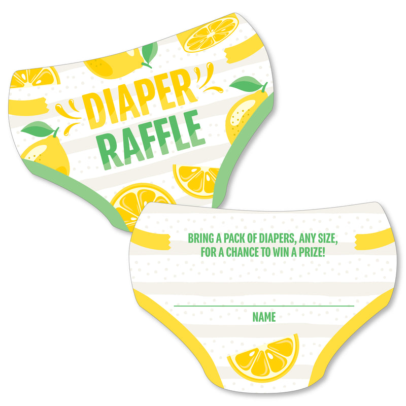 So Fresh - Lemon - Diaper Shaped Raffle Ticket Inserts - Citrus Lemonade Baby Shower Activities - Diaper Raffle Game - Set of 24