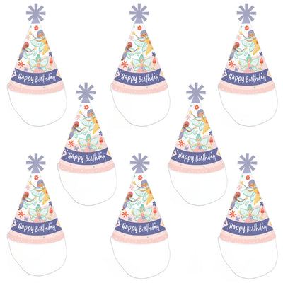 Let's Be Fairies - Cone Happy Birthday Party Hats for Kids and Adults - Set of 8 (Standard Size)