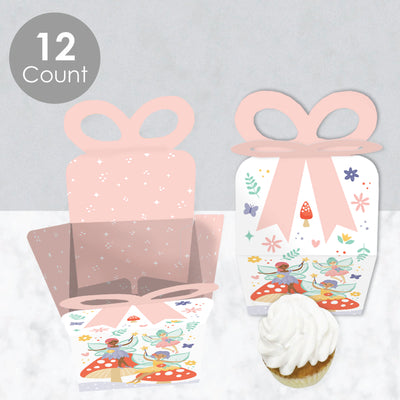 Let's Be Fairies - Square Favor Gift Boxes - Fairy Garden Birthday Party Bow Boxes - Set of 12