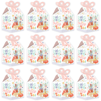 Let's Be Fairies - Square Favor Gift Boxes - Fairy Garden Birthday Party Bow Boxes - Set of 12