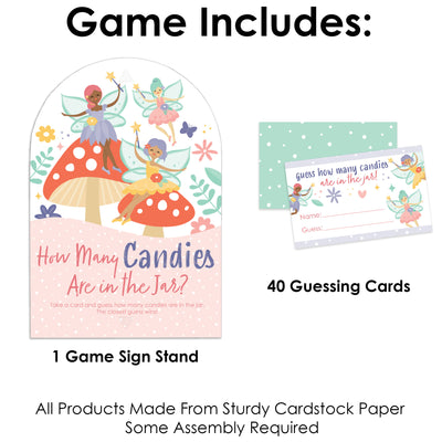Let's Be Fairies - How Many Candies Fairy Garden Birthday Party Game - 1 Stand and 40 Cards - Candy Guessing Game