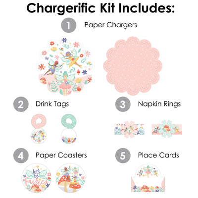 Let’s Be Fairies - Fairy Garden Birthday Party Paper Charger and Table Decorations - Chargerific Kit - Place Setting for 8