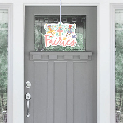 Let's Be Fairies - Hanging Porch Fairy Garden Birthday Party Outdoor Decorations - Front Door Decor - 1 Piece Sign