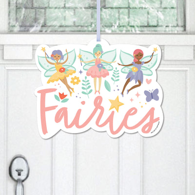 Let's Be Fairies - Hanging Porch Fairy Garden Birthday Party Outdoor Decorations - Front Door Decor - 1 Piece Sign