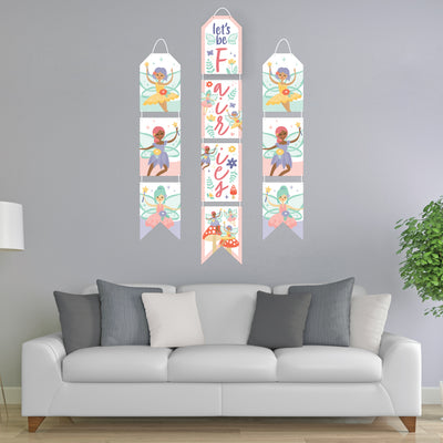 Let's Be Fairies - Hanging Vertical Paper Door Banners - Fairy Garden Birthday Party Wall Decoration Kit - Indoor Door Decor