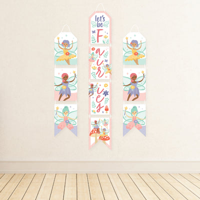 Let's Be Fairies - Hanging Vertical Paper Door Banners - Fairy Garden Birthday Party Wall Decoration Kit - Indoor Door Decor