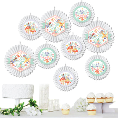 Let's Be Fairies - Hanging Fairy Garden Birthday Party Tissue Decoration Kit - Paper Fans - Set of 9