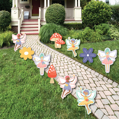 Let's Be Fairies - Flowers and Mushrooms Lawn Decorations - Outdoor Fairy Garden Birthday Party Yard Decorations - 10 Piece