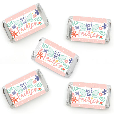 Let's Be Fairies - Mini Candy Bar Wrapper Stickers - Fairy Garden Birthday Party Small Favors - 40 Count