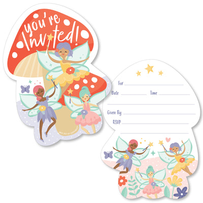 Let's Be Fairies - Shaped Fill-In Invitations - Fairy Garden Birthday Party Invitation Cards with Envelopes - Set of 12